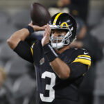 NFL - Oct 20, 2024; Pittsburgh, Pennsylvania, USA; Pittsburgh Steelers quarterback Russell Wilson (3) warms up before the game against the New York Jets at Acrisure Stadium. Mandatory Credit: Charles LeClaire-Imagn Images