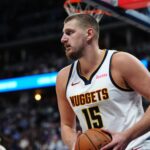Oct 24, 2024; Denver, Colorado, USA; Denver Nuggets center Nikola Jokic (15) during the second quarter against the Oklahoma City Thunder at Ball Arena.