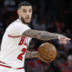 Oct 26, 2024; Chicago, Illinois, USA; Chicago Bulls guard Lonzo Ball (2) brings the ball up court against the Oklahoma City Thunder during the first half at United Center.
