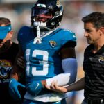 Jacksonville Jaguars wide receiver Christian Kirk (13) leaves the field to the locker room after sustaining an apparent injury during the fourth quarter of an NFL football matchup Sunday, Oct. 27, 2024 at EverBank Stadium in Jacksonville, Fla. The Packers edged the Jaguars 30-27 on a last-second field goal. [Corey Perrine/Florida Times-Union]
