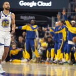 Oct 27, 2024; San Francisco, California, USA; Golden State Warriors guard Stephen Curry (30) backpedals on defense after sinking a three-point basket against the Los Angeles Clippers during the first quarter at Chase Center. Mandatory Credit: D. Ross Cameron-Imagn Images