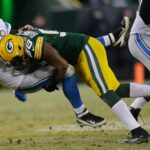 NFL; Detroit Lions quarterback Matthew Stafford is hammered by Green Bay Packers inside linebacker Sam Barrington during the third quarter of their game on Dec. 28, 2014, at Lambeau Field in Green Bay, Wis. The Green Bay Packers beat the Detroit Lions 30-20.