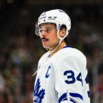 Toronto Maple Leafs center Auston Matthews (34) looks on during the third period against the Minnesota Wild at Xcel Energy Center.