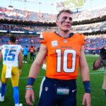 Denver Broncos quarterback Bo Nix (10) following the loss to the Los Angeles Chargers at Empower Field at Mile High.