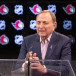 NHL commissioner Gary Bettman speaks to the media prior to game between the Edmonton Oilers and the Ottawa Senators at the Canadian Tire Centre.