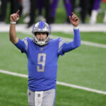 DETROIT, MICHIGAN - JANUARY 03: Matthew Stafford #9 of the Detroit Lions calls the play late in the fourth quarter of the game against the Minnesota Vikings at Ford Field on January 03, 2021 in Detroit, Michigan. Minnesota defeated Detroit 37-35. (Photo by Leon Halip/Getty Images) - Thanksgiving