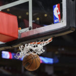 Dec 23, 2022; Houston, Texas, USA; General view of the NBA logo on a backboard before the game between the Houston Rockets and the Dallas Mavericks at Toyota Center.