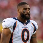 August 19, 2023; Santa Clara, California, USA; Denver Broncos linebacker Jonathon Cooper (0) during halftime against the San Francisco 49ers at Levi's Stadium.