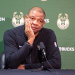 Mar 28, 2024; New Orleans, Louisiana, USA; Milwaukee Bucks head coach Doc Rivers during a press interview before the game against the New Orleans Pelicans at Smoothie King Center. Mandatory Credit: Stephen Lew-USA TODAY Sports