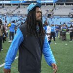 Sep 15, 2024; Charlotte, North Carolina, USA; Carolina Panthers running back Jonathon Brooks (24) walks off the field after the second half against the Los Angeles Chargers at Bank of America Stadium. Mandatory Credit: Jim Dedmon-Imagn Images