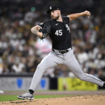 Sep 20, 2024; San Diego, California, USA; Chicago White Sox starting pitcher Garrett Crochet (45) pitches against the San Diego Padres during the first inning at Petco Park. Mandatory Credit: Orlando Ramirez-Imagn Images