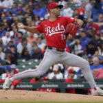 Sep 27, 2024; Chicago, Illinois, USA; Cincinnati Reds pitcher Nick Martinez (28) throws the ball against the Chicago Cubs during the first inning at Wrigley Field. Mandatory Credit: David Banks-Imagn Images