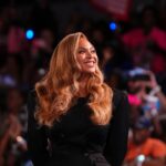 Artist Beyoncé Knowles-Carter takes the stage during a rally for Vice President Kamala Harris at Shell Energy Stadium on Friday, Oct. 25, 2024 in Houston, Texas.