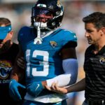 Jacksonville Jaguars wide receiver Christian Kirk (13) leaves the field to the locker room after sustaining an apparent injury during the fourth quarter of an NFL football matchup Sunday, Oct. 27, 2024 at EverBank Stadium in Jacksonville, Fla. The Packers edged the Jaguars 30-27 on a last-second field goal. [Corey Perrine/Florida Times-Union]