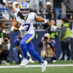 Nov 3, 2024; Seattle, Washington, USA; Los Angeles Rams wide receiver Puka Nacua (17) runs for yards after the catch against the Seattle Seahawks during the second quarter at Lumen Field. Mandatory Credit: Joe Nicholson-Imagn Images