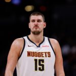 Nov 4, 2024; Denver, Colorado, USA; Denver Nuggets center Nikola Jokic (15) in the fourth quarter against the Toronto Raptors at Ball Arena. Mandatory Credit: Isaiah J. Downing-Imagn Images