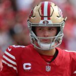 Nov 10, 2024; Tampa, Florida, USA; San Francisco 49ers quarterback Brock Purdy (13) against the Tampa Bay Buccaneers prior to the game at Raymond James Stadium.