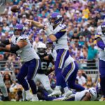 Nov 10, 2024; Jacksonville, Florida, USA; Minnesota Vikings quarterback Sam Darnold (14) throws the ball against the Jacksonville Jaguars in the second quarter at EverBank Stadium. Mandatory Credit: Jeremy Reper-Imagn Images