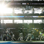 Nov 10, 2024; Arlington, Texas, USA; Philadelphia Eagles quarterback Jalen Hurts (1) throws a pass against the Dallas Cowboys in the game at AT&T Stadium. Mandatory. Jerry Jones Credit: Tim Heitman-Imagn Images