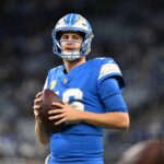 Detroit Lions quarterback Jared Goff (16) throws passes during pregame warmups before their game against the Jacksonville Jaguars at Ford Field in NFL game.