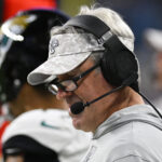 Nov 17, 2024; Detroit, Michigan, USA; Jacksonville Jaguars head coach Doug Pederson on the sidelines during the fourth quarter of their game against the Detroit Lions at Ford Field. Mandatory Credit: Lon Horwedel-Imagn Images