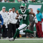 Nov 17, 2024; East Rutherford, New Jersey, USA; New York Jets wide receiver Davante Adams (17) runs with the ball against the Indianapolis Colts during the third quarter at MetLife Stadium. Mandatory Credit: Brad Penner-Imagn Images