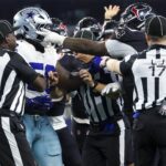 Tempers flare between the Dallas Cowboys and Houston Texans during the second half at AT&T Stadium.
