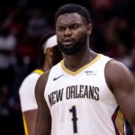 Nov 1, 2024; New Orleans, Louisiana, USA; New Orleans Pelicans forward Zion Williamson (1) looks on against the Indiana Pacers during the first half at Smoothie King Center