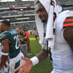 Cleveland Browns quarterback Deshaun Watson (4) on the field after loss to the Philadelphia Eagles at Lincoln Financial Field.