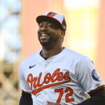 Baltimore Orioles designated hitter Eloy Jimnez (72) runs to the dugout before the game against the Chicago White Sox at Oriole Park at Camden Yards.