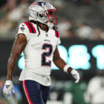 EAST RUTHERFORD, NJ - SEPTEMBER 19: K.J. Osborn #2 of the New England Patriots lines up before the snap during an NFL football game against the New York Jets at MetLife Stadium on September 19, 2024 in East Rutherford, New Jersey. (Photo by Cooper Neill/Getty Images)