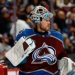 Colorado Avalanche goaltender Mackenzie Blackwood (39) before the start of the third period against the Seattle Kraken at Ball Arena.
