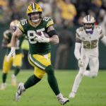 Green Bay Packers tight end Tucker Kraft (85) makes a reception for a first down during the second quarter of their game against the New Orleans Saints Monday, December 23, 2024 at Lambeau Field in Green Bay, Wisconsin.