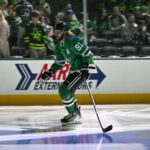 Dallas Stars center Tyler Seguin (91) before the game between the Dallas Stars and the Winnipeg Jets at American Airlines Center.
