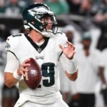 Aug 24, 2023; Philadelphia, Pennsylvania, USA; Philadelphia Eagles quarterback Ian Book (19) against the Indianapolis Colts at Lincoln Financial Field. Mandatory Credit: Eric Hartline-USA TODAY Sports