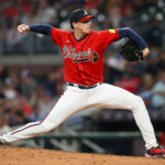 Sep 28, 2023; Atlanta, Georgia, USA; Atlanta Braves relief pitcher Kyle Wright (30) throws against the Chicago Cubs in the sixth inning at Truist Park. Mandatory Credit: Brett Davis-USA TODAY Sports