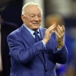Dec 30, 2023; Arlington, Texas, USA; Dallas Cowboys owner Jerry Jones applauds during the Ring of Honor induction ceremony at half time in the game against the Detroit Lions at AT&T Stadium. Mandatory Credit: Tim Heitman-USA TODAY Sports