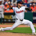 Aug 4, 2024; Cleveland, Ohio, USA; Cleveland Guardians starting pitcher Connor Gillispie (61) throws a pitch during the eighth inning against the Baltimore Orioles at Progressive Field. Mandatory Credit: David Dermer-USA TODAY Sports