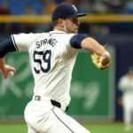 Sep 3, 2024; St. Petersburg, Florida, USA; Tampa Bay Rays starting pitcher Jeffrey Springs (59) throws a pitch in the second inning against the Minnesota Twins at Tropicana Field. Mandatory Credit: Kim Klement Neitzel-Imagn Images