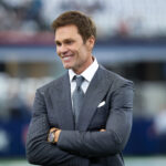 Oct 13, 2024; Arlington, Texas, USA; Fox Sports broadcaster Tom Brady before the game between the Dallas Cowboys and Detroit Lions at AT&T Stadium.