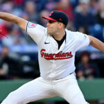 Oct 17, 2024; Cleveland, Ohio, USA; Cleveland Guardians pitcher Matthew Boyd (16) throws during the fourth inning against the New York Yankees in game 3 of the American League Championship Series at Progressive Field. Mandatory Credit: David Dermer-Imagn Images