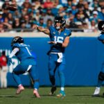 Jacksonville Jaguars quarterback Trevor Lawrence (16) throws the ball during the first quarter of an NFL football matchup Sunday, Dec. 1, 2024 at EverBank Stadium in Jacksonville, Fla. [Corey Perrine/Florida Times-Union] - Draft