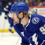 Dec 5, 2024; Tampa, Florida, USA; Tampa Bay Lightning defenseman J.J. Moser (90) skates against the San Jose Sharks during the first period at Amalie Arena. Mandatory Credit: Kim Klement Neitzel-Imagn Images