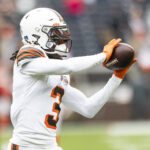 Dec 15, 2024; Cleveland, Ohio, USA; Cleveland Browns wide receiver Jerry Jeudy (3) catches the ball during warm ups before the game against the Kansas City Chiefs at Huntington Bank Field. Mandatory Credit: Scott Galvin-Imagn Images