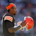 Browns quarterback Dorian Thompson-Robinson heads back to the bench during the second half against the Bengals, Oct. 20, 2024, in Cleveland.