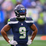 Dec 22, 2024; Seattle, Washington, USA; Seattle Seahawks running back Kenneth Walker III (9) during warmups before the game against the Minnesota Vikings at Lumen Field. Mandatory Credit: Steven Bisig-Imagn Images