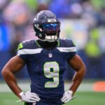 Dec 22, 2024; Seattle, Washington, USA; Seattle Seahawks running back Kenneth Walker III (9) during warmups before the game against the Minnesota Vikings at Lumen Field. Mandatory Credit: Steven Bisig-Imagn Images