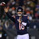 Dec 26, 2024; Chicago, Illinois, USA; Chicago Bears quarterback Caleb Williams (18) passes the ball against the Seattle Seahawks during the second quarter at Soldier Field. Mandatory Credit: Daniel Bartel-Imagn Images