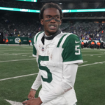 East Rutherford, NJ -- October 14, 2024 -- Garrett Wilson of the Jets leaves the field at the end of the game. The Buffalo Bills came to MetLife Stadium to play the NY Jets. The Jets played their first game under new interim head coach Jeff Ulbrich.