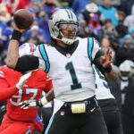 Panters quarterback Cam Newton looks for a receiver against Buffalo.